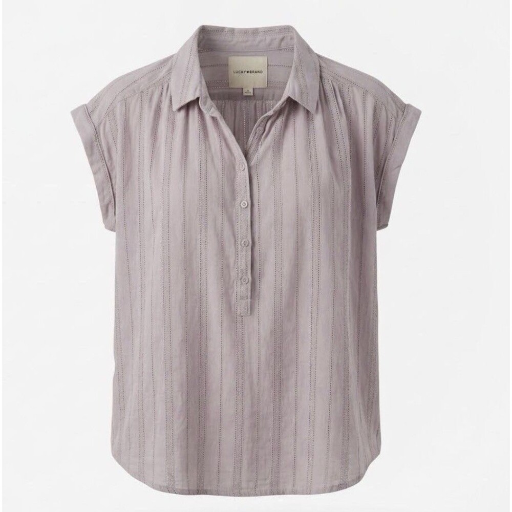Lucky Brand Women Medium Lilac Button Up Blouse Dolman Sleeve Crochet Boho